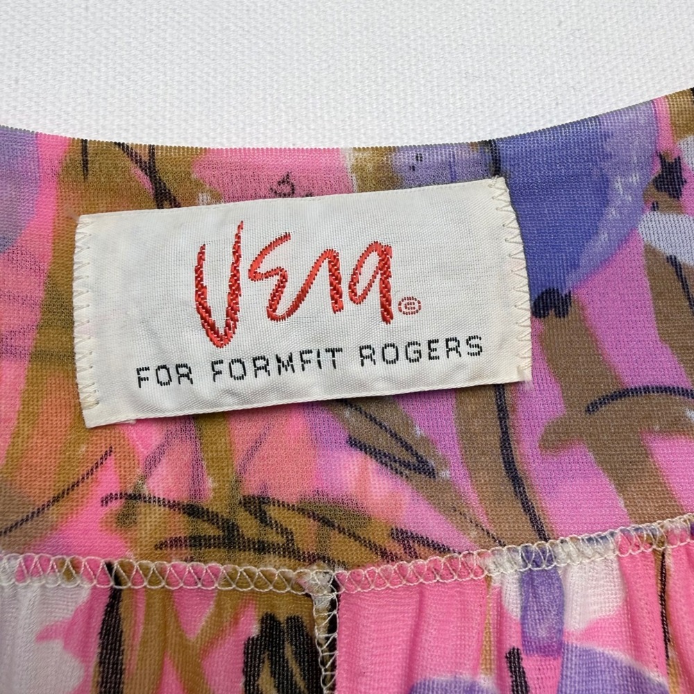 Vintage 60s Vera Formfit Rogers Pink Floral Chemise Sheer Nightgown Small Loose - Picture 3 of 13